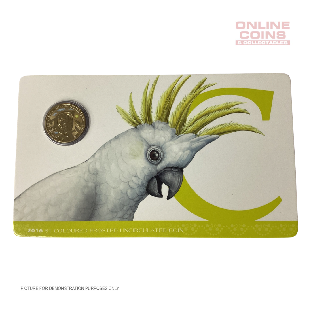 2016 $1 Coloured Alphabet Frosted Coin In Card - C For Cockatoo